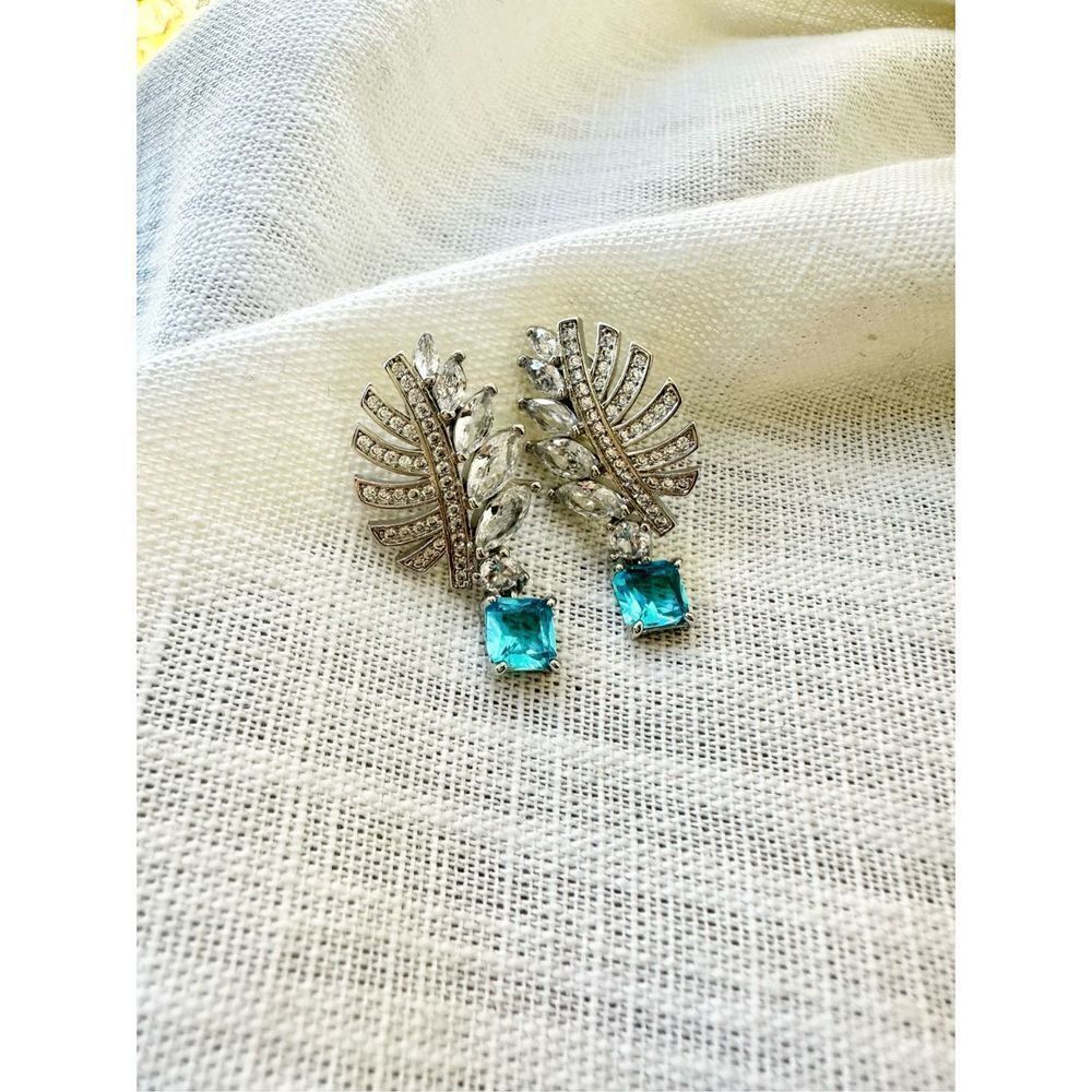 Cubic zirconia palm leaf light blue dangle earrings